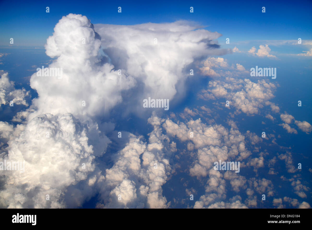 Charlotte North Carolina,inflight,passenger cabin,inflight,US Airways,from Miami,window seat view,aerial overhead view from above,sky,clouds,atmospher Stock Photo