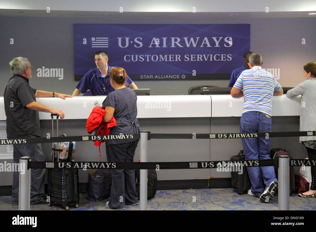 Charlotte North Carolina,Charlotte Douglas International Airport,CLT,terminal,gate,US Airways Customer Service,Star Alliance,representative salesman s Stock Photo