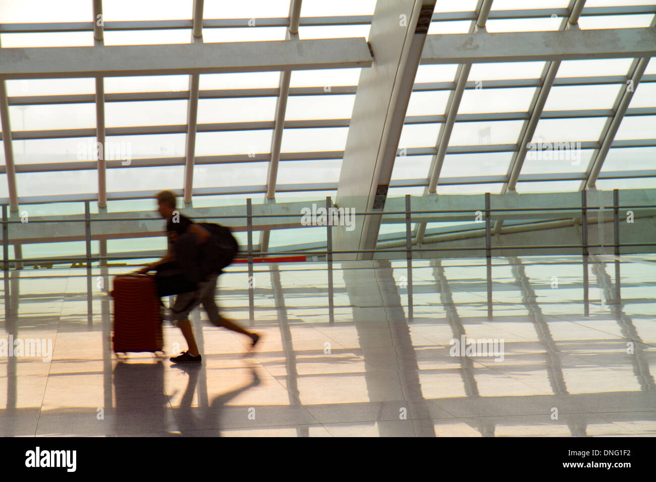 Beijing China,Chinese,Beijing Capital International Airport,PEK,Terminal 3,T3,Express Train Station,platform,man men male,interior inside,silhouette,s Stock Photo