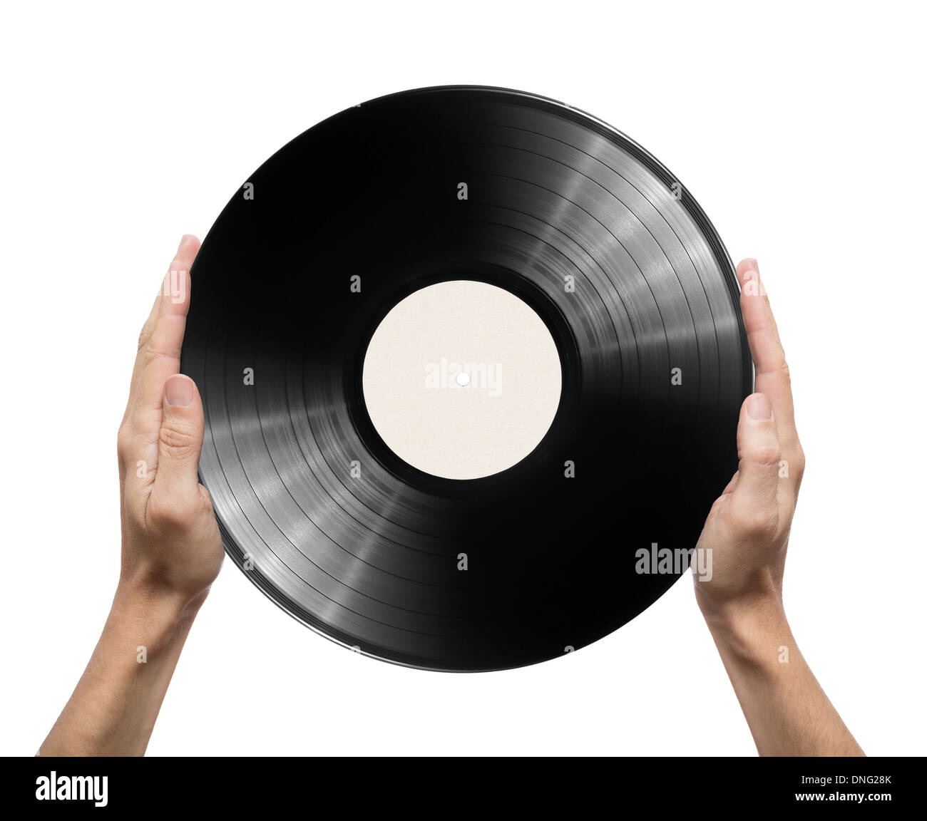 Man's hands holding vinyl record. Stock Photo
