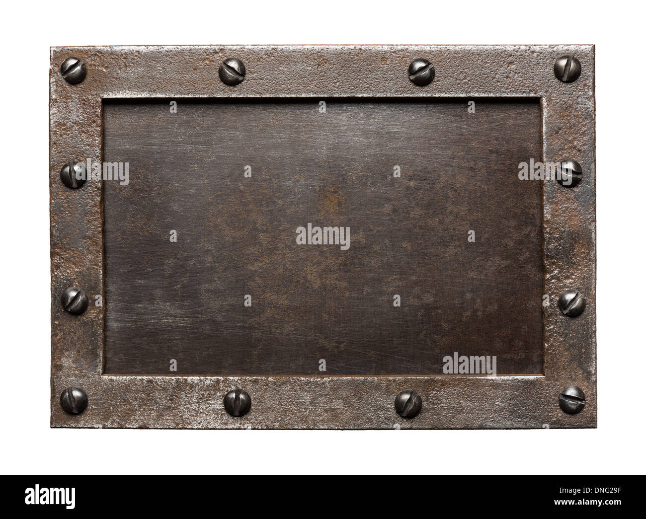 Metal plate texture with screws. Stock Photo