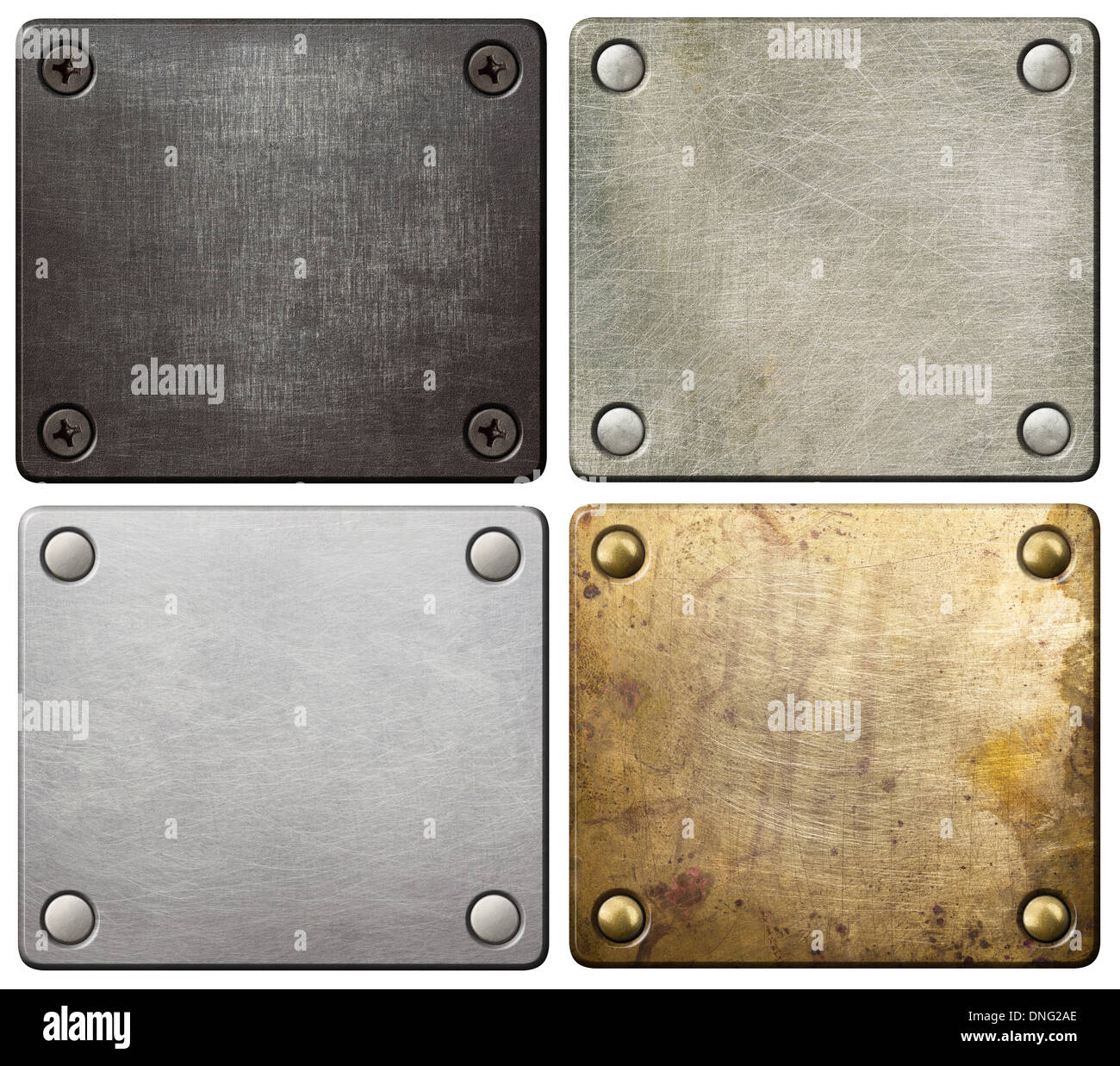 Metal plates with screws and rivets. Stock Photo
