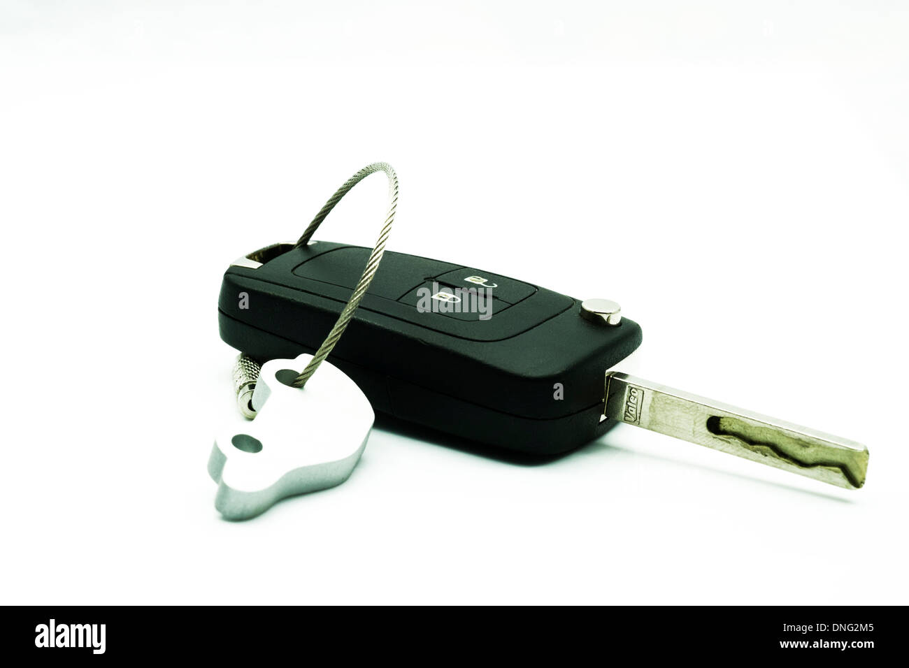 Car key vauxhall single on key ring cut out white background copy space