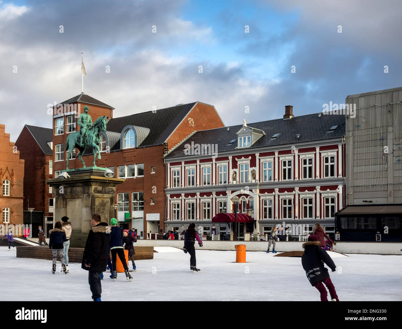 Main square with public ice rink in Esbjerg, Denmark Stock Photo