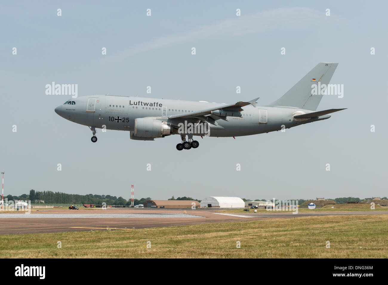 Airbus A310-304 MRTT of the German Air Force arrives at Fairford to take part in the 2013 Royal International Air Tattoo. Stock Photo