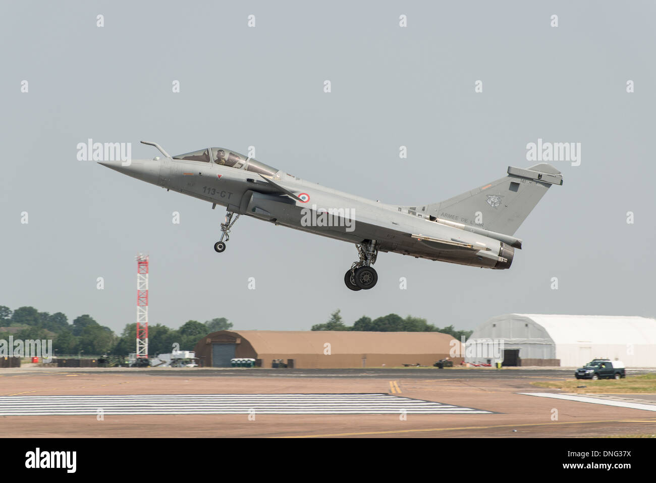 Dassault Aviation Rafale Multi Role Fighter Aircraft of the French Air Force, or Armee De L'Air, lands at Fairford for the RIAT Stock Photo