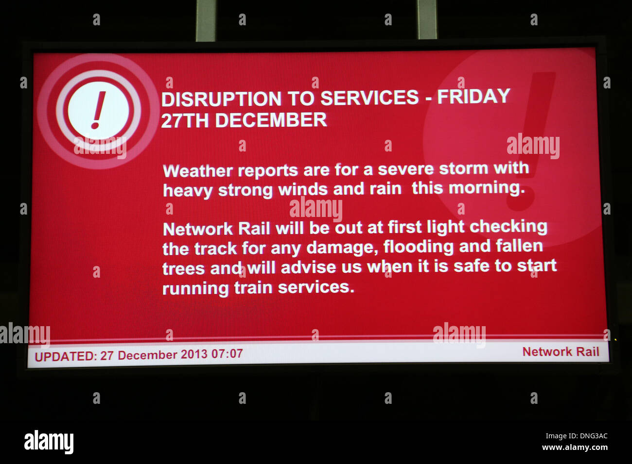 London, UK. 27th Dec, 2013. Train notification boards showing trains delayed and cancelled due to bad weather at London Bridge Station, London, England Credit:  Paul Brown/Alamy Live News Stock Photo