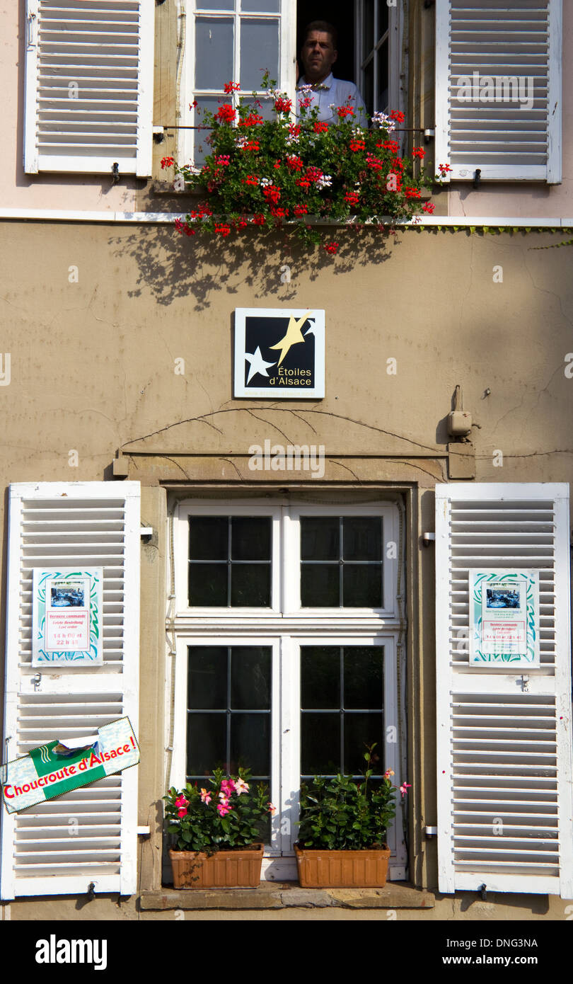 Restaurant window, Strasbourg Alsace France Stock Photo