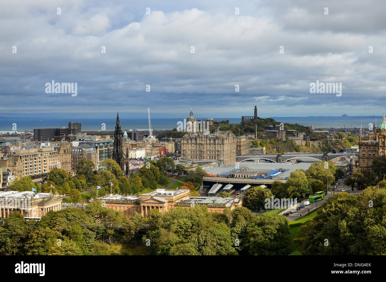 Views across the City of Edinburgh viewed from Edinburgh castle Stock Photo