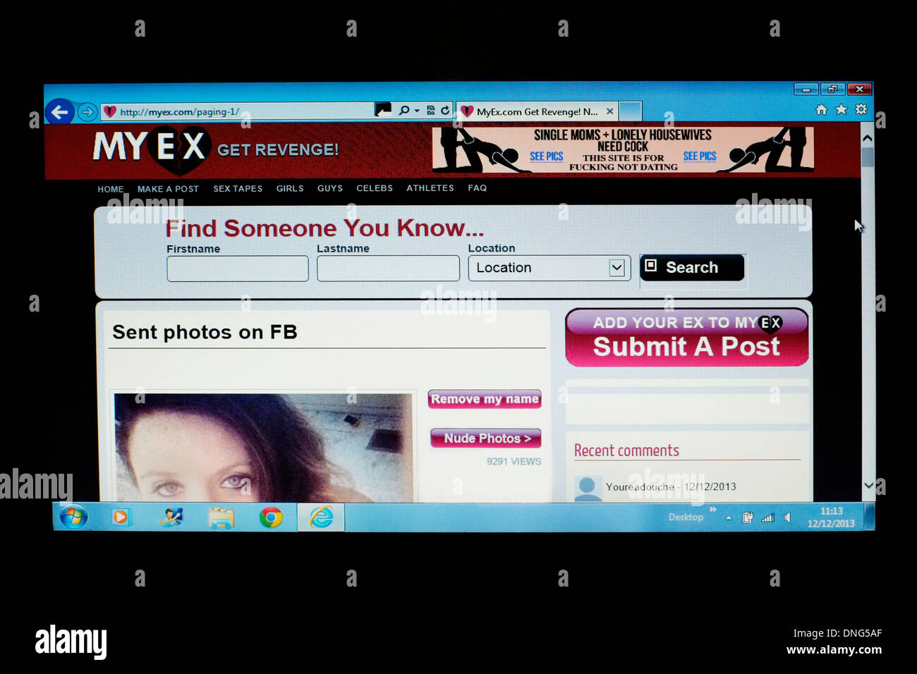 screen shot of a revenge porn website targeting ex partners Stock Photo