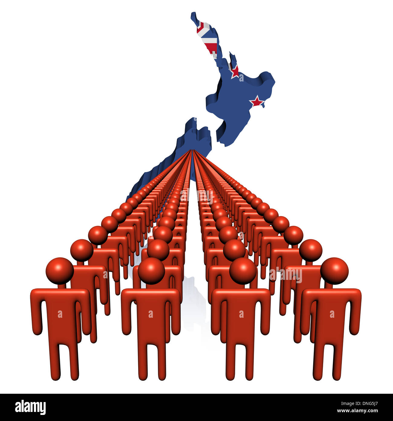 Lines of people with New Zealand map flag illustration Stock Photo