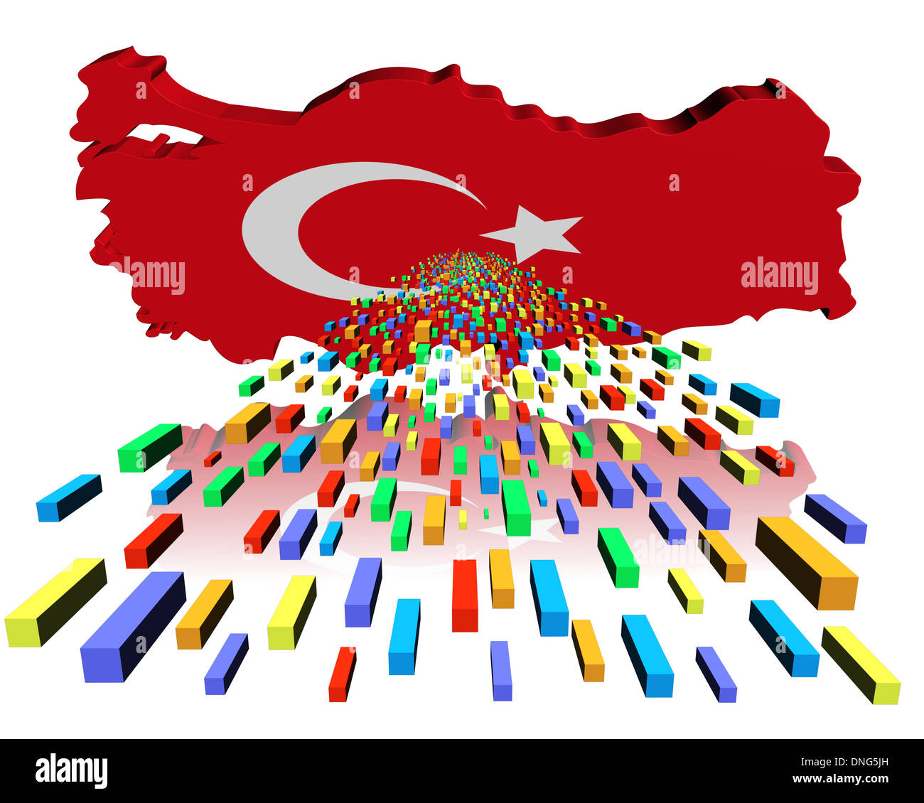 Turkey map flag reflected with containers illustration Stock Photo