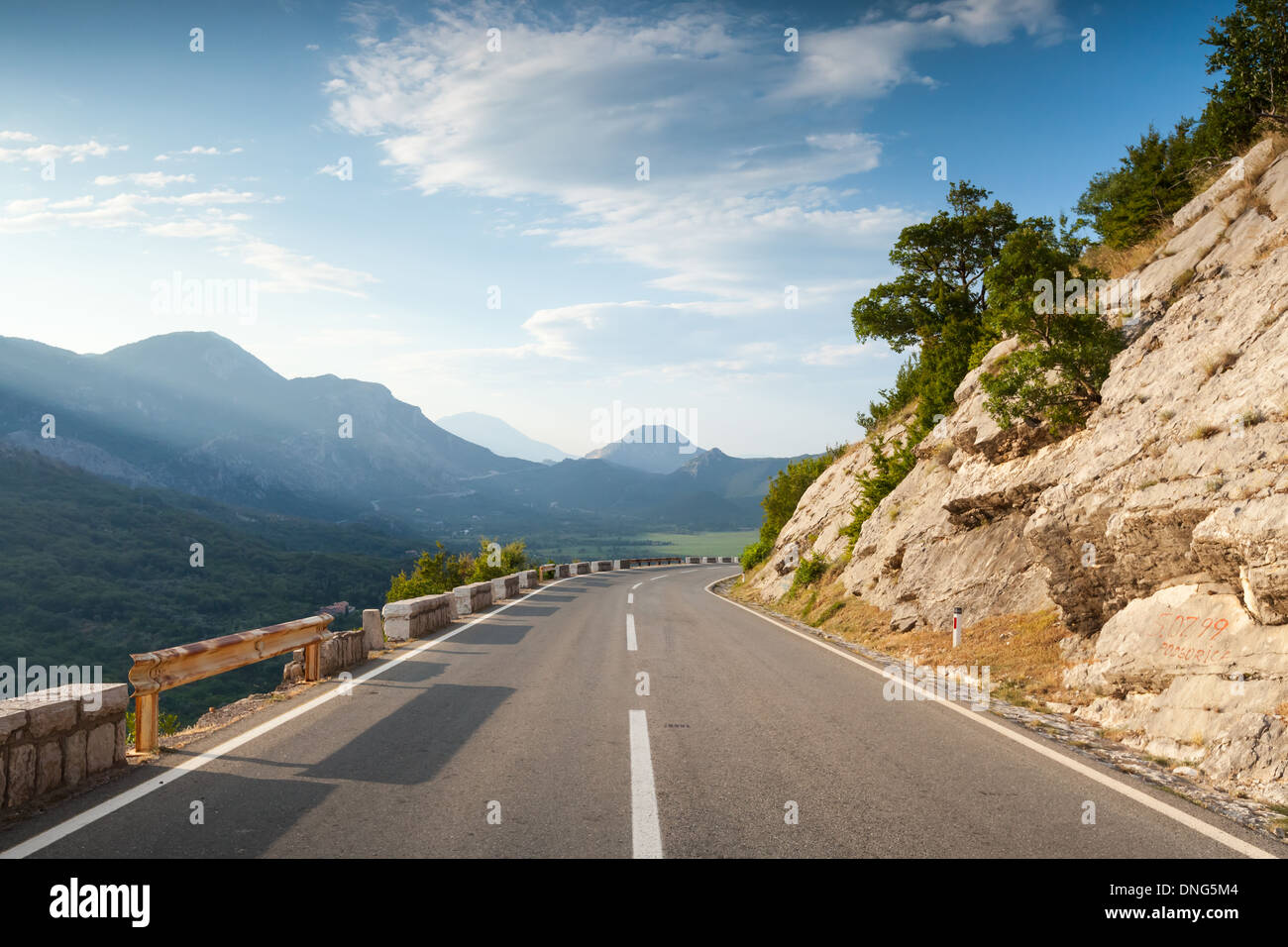 Mountain highway with dividing line in Montenegro Stock Photo
