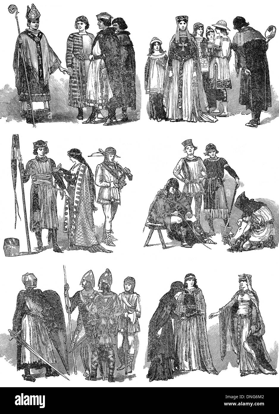 Norman costumes of the 11th and 12th centuries, Anglo Saxon manuscript Stock Photo