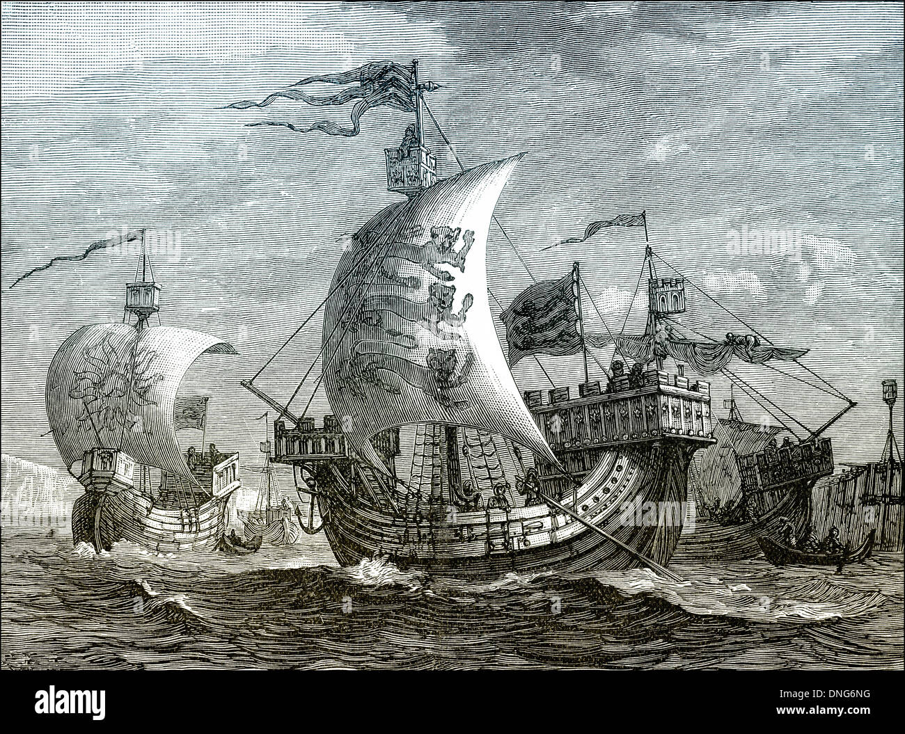 English ships in the 14th century Stock Photo - Alamy