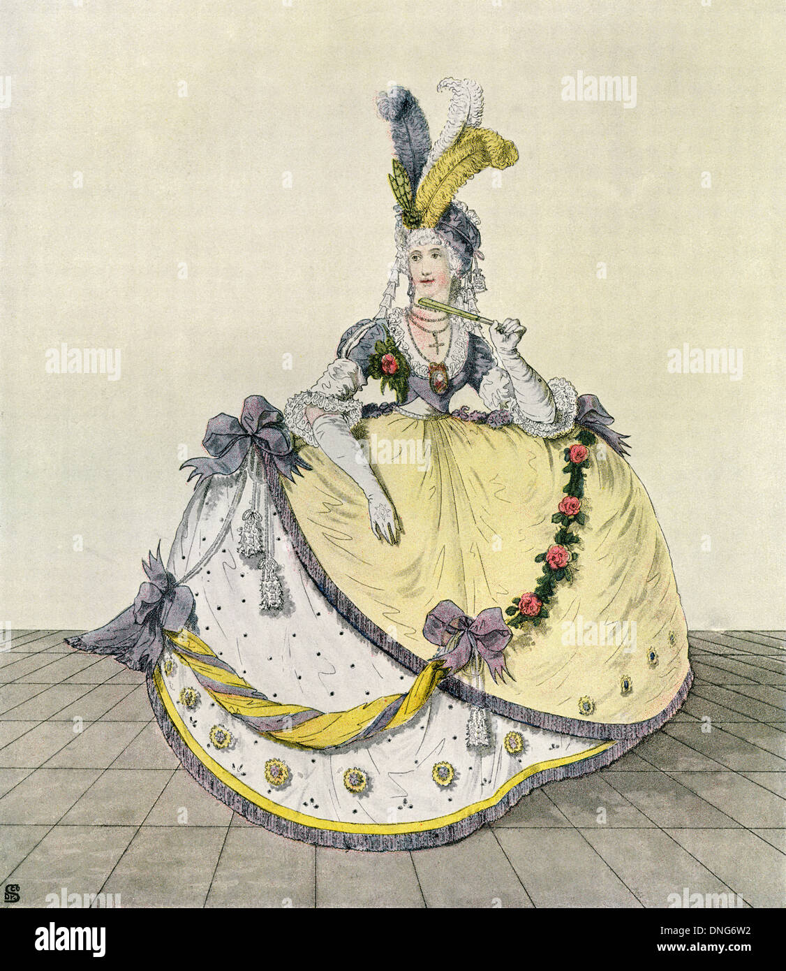 Lady in a ball gown at the English court, 1800. Stock Photo