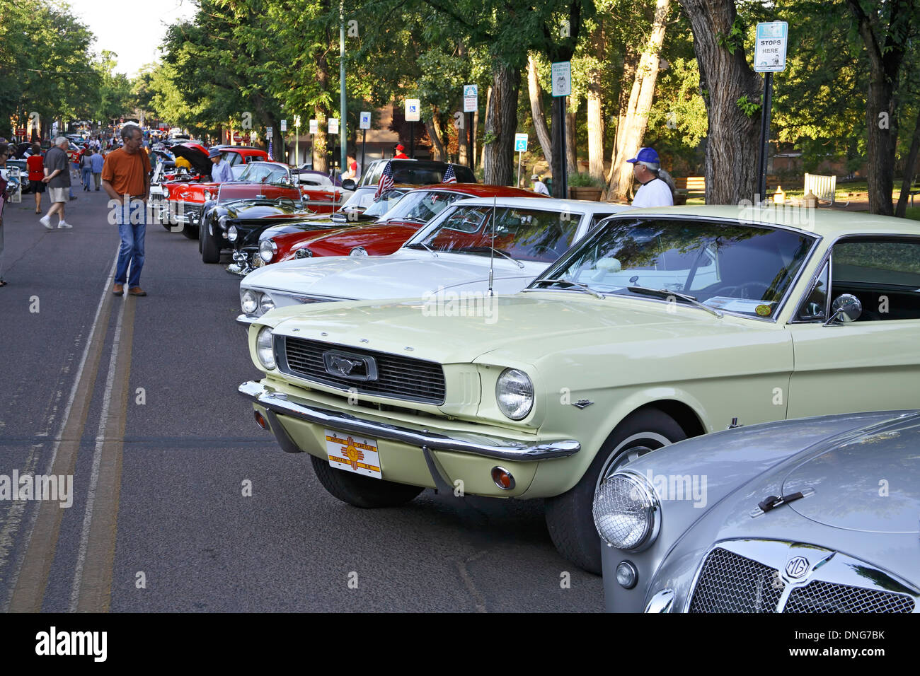 Antiques cars, Pancakes on the Plaza 4th of July Celebration, Santa Fe, New Mexico USA Stock Photo