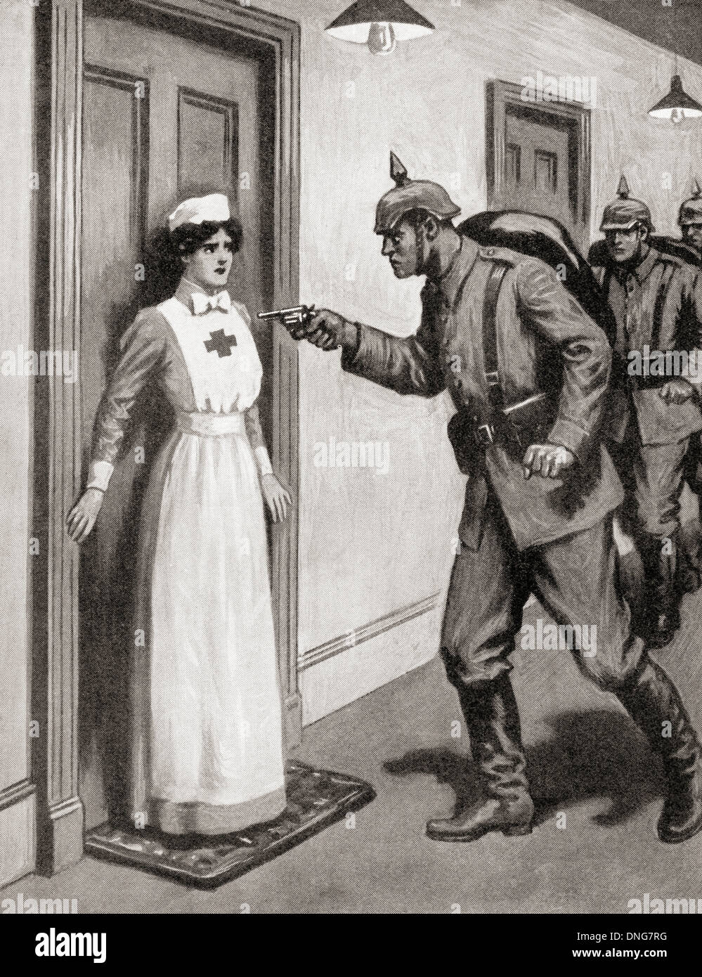 Brave Nurse Agassiz protecting her wounded British patients from the