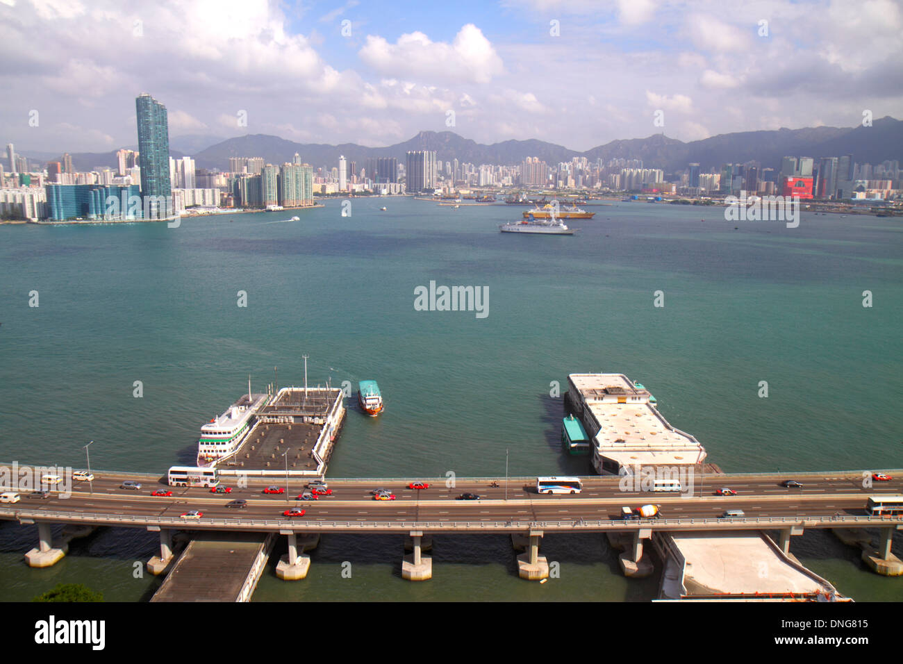 Hong Kong China,HK,Asia,Chinese,Oriental,Island,Victoria Harbour,Kowloon Bay,Kowloon,Harbourfront Landmark Tower 1 2,city skyline,high rise,condominiu Stock Photo