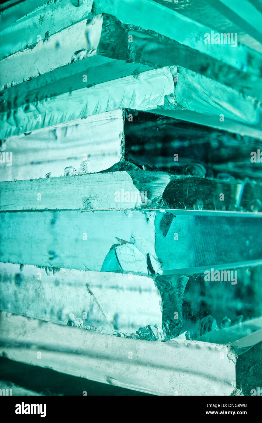 Sharp dangerous edge of plate glass internal reflection brings out