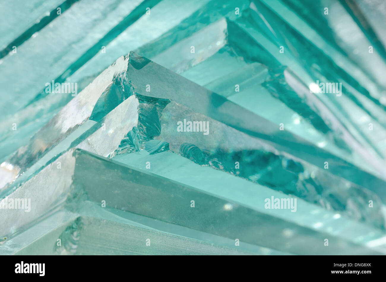 Sharp dangerous edge of plate glass internal reflection brings out