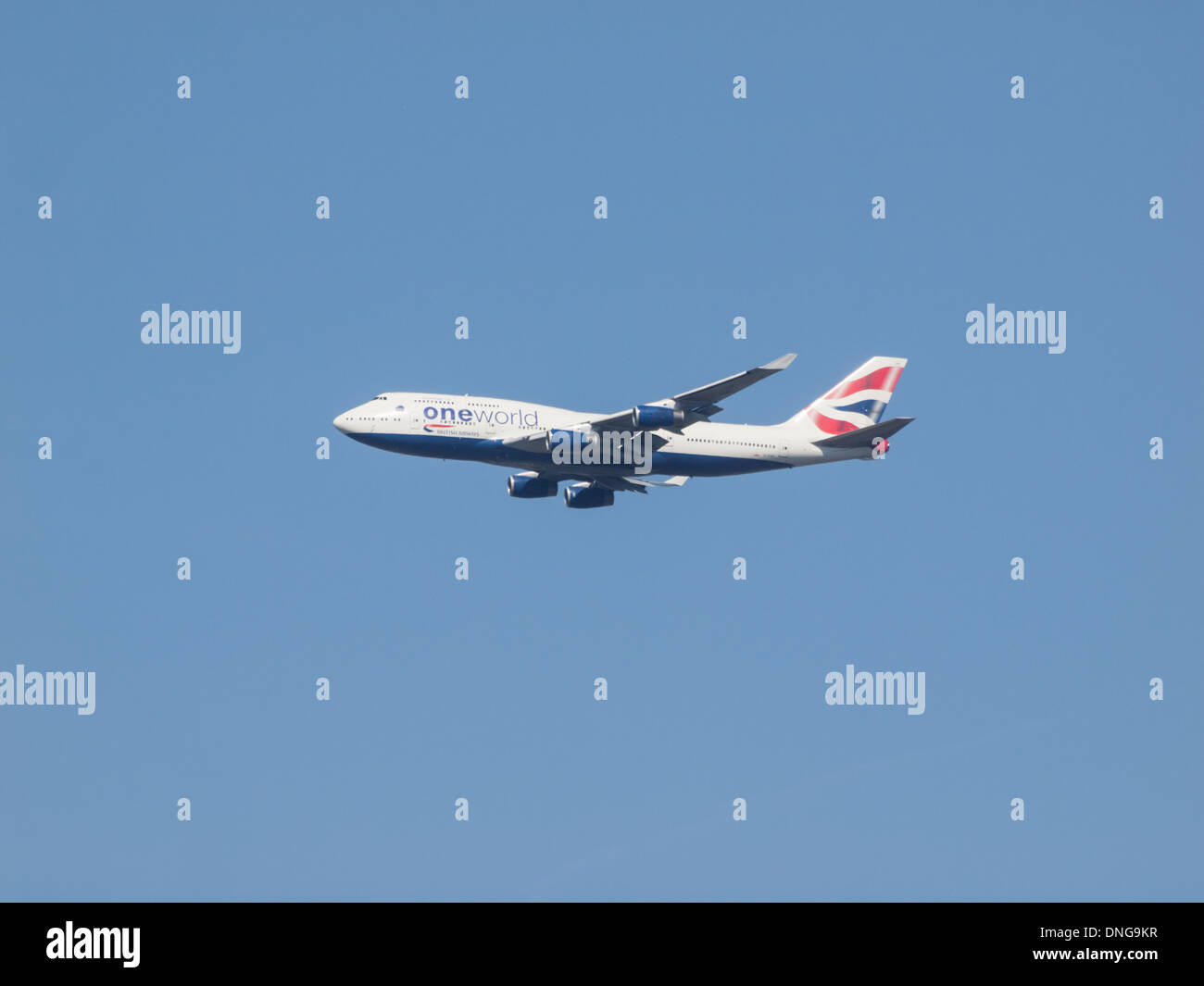 A British Airways Oneworld Alliance flight set against a blue sky Stock Photo Alamy
