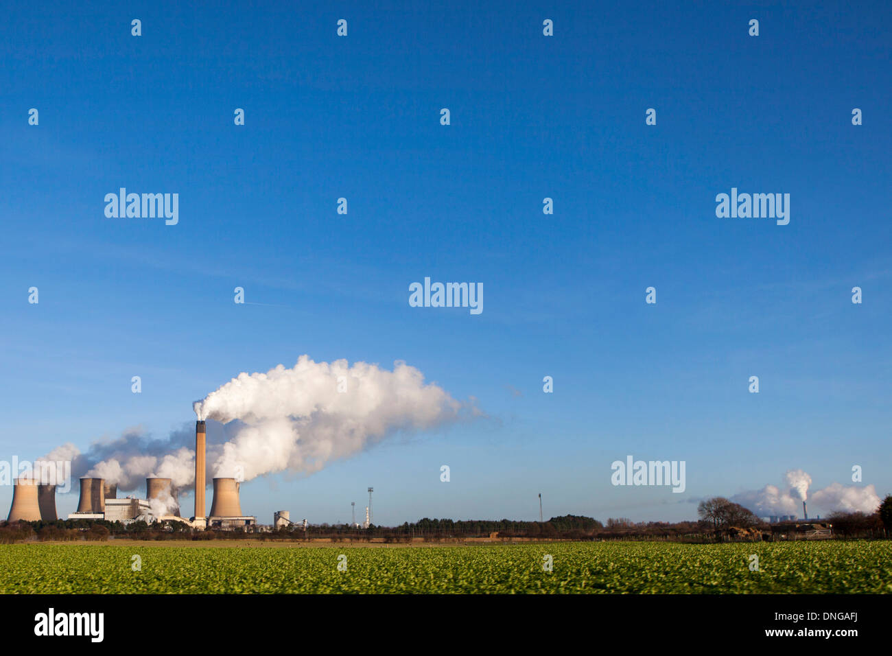 Eggborough Power Station, a large coal fired power station in North Yorkshire, England bellowing smoke into the sky Stock Photo