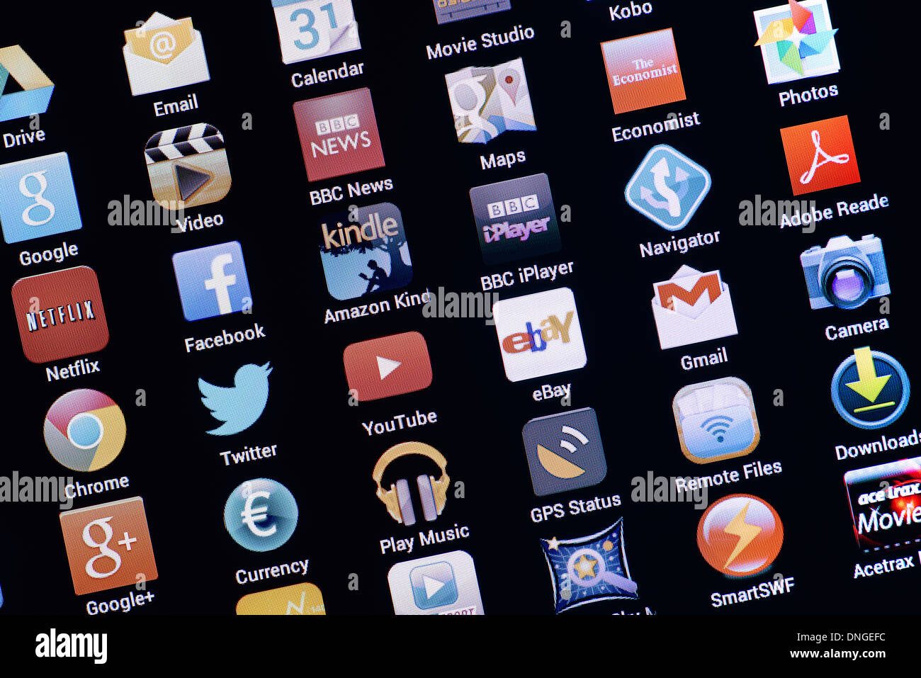 Mobile Apps on a Tablet Computer, Close Up. Stock Photo