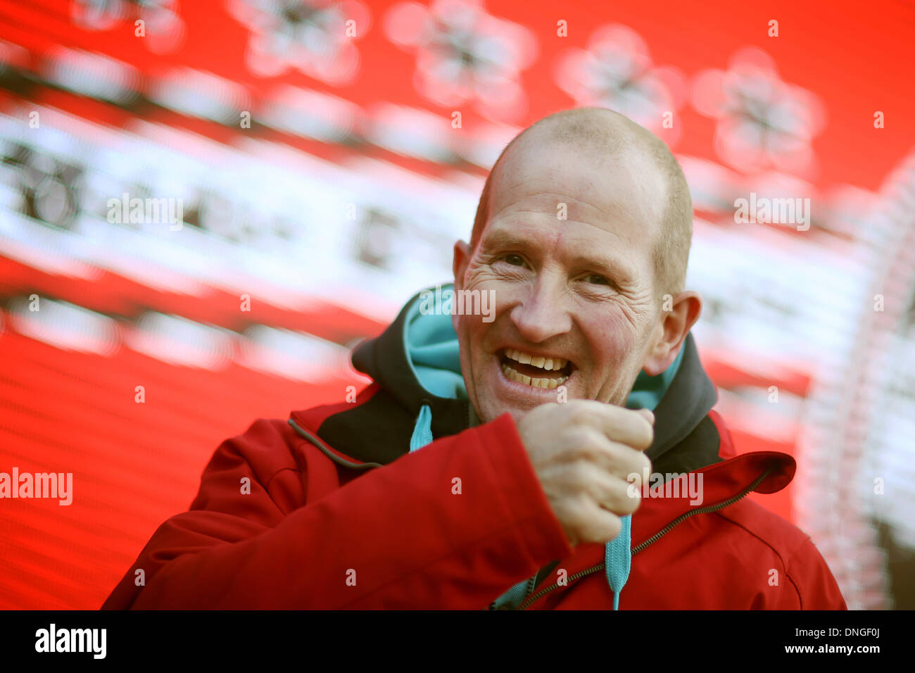 Oberstdorf, Germany. 28th Dec, 2013. Former ski jumper, Michael Edwards, known as Eddie 'The Eagle', is pictured before the first stage of the Four Hills ski jumping tournament at Oberstdorf, Germany, 28 December 2013. Photo: FREDRIK VON ERICHSEN/dpa/Alamy Live News Stock Photo