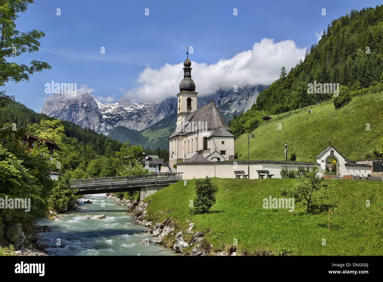 Church in Ramsau, Germany at Berchresgaden Stock Photo