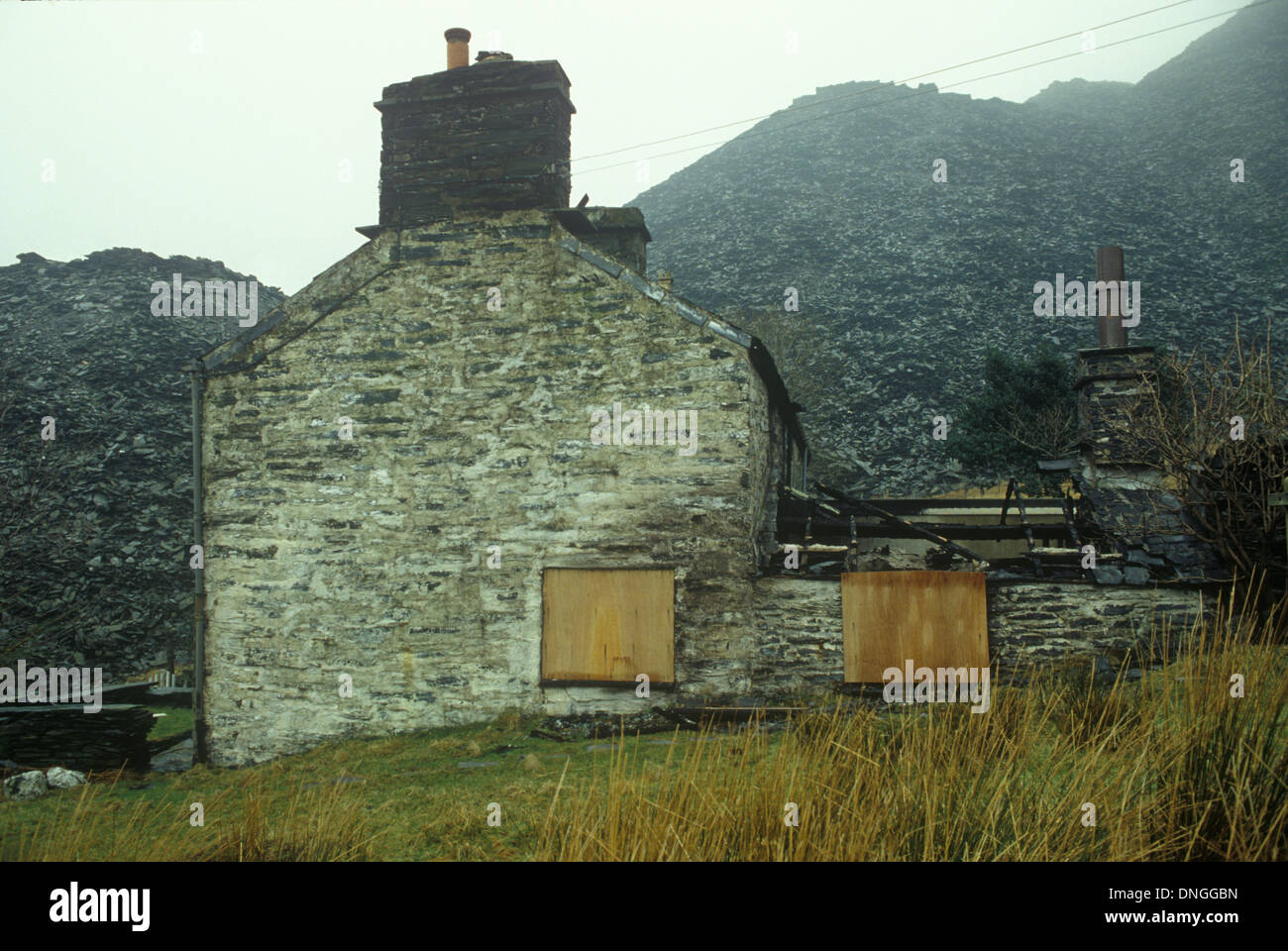 Blaenau Ffestiniog Gwynedd Wales, UK. Burnt out holiday cottage