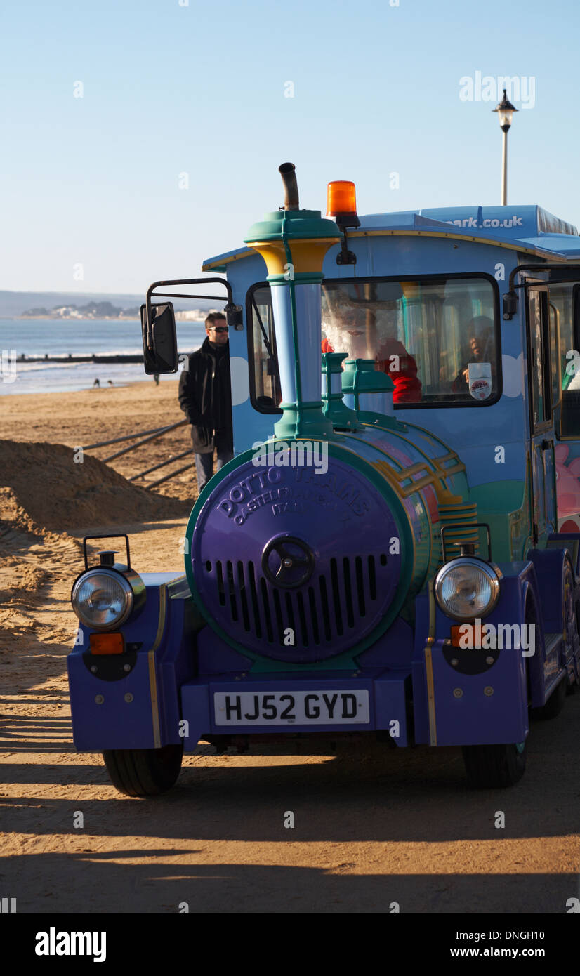 Santa driving the land train along the promenade at Bournemouth on Boxing day Stock Photo