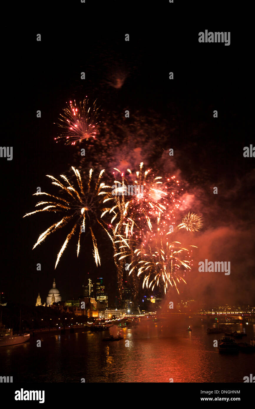 Firework display over River Thames, London Stock Photo