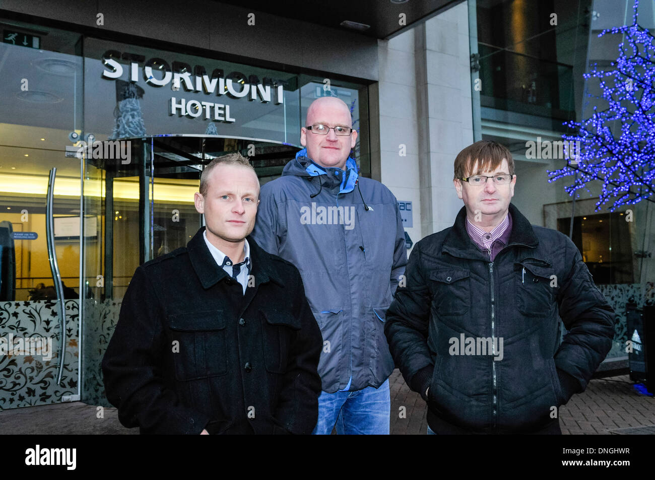 Belfast, Norther Ireland. 28th Dec 2012 - Jamie Bryson, Bill Hill and Willie Frazer from the Protestant Coalition Stock Photo