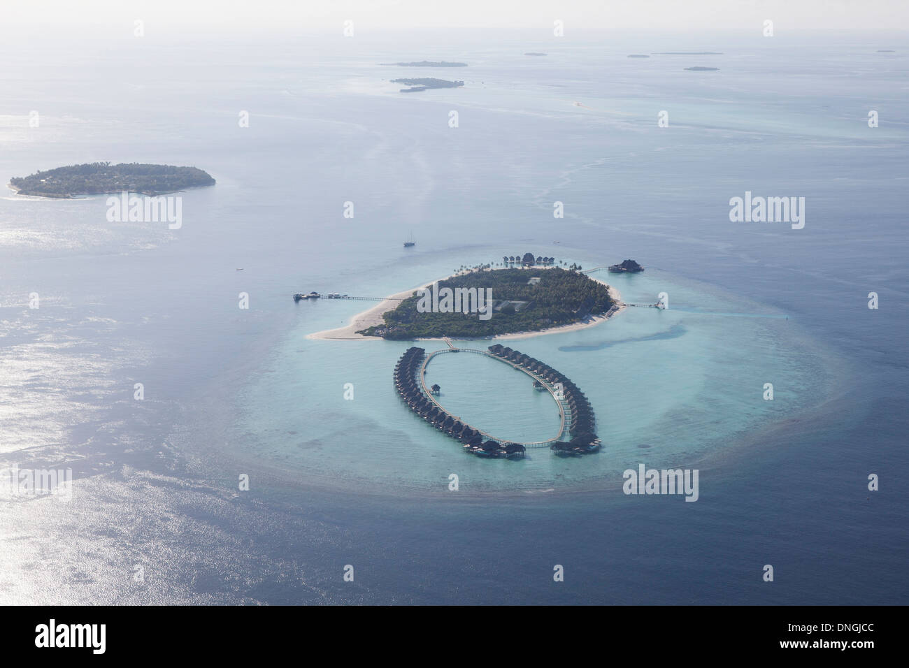 Aerial view of a group of Maldivian Islands Stock Photo