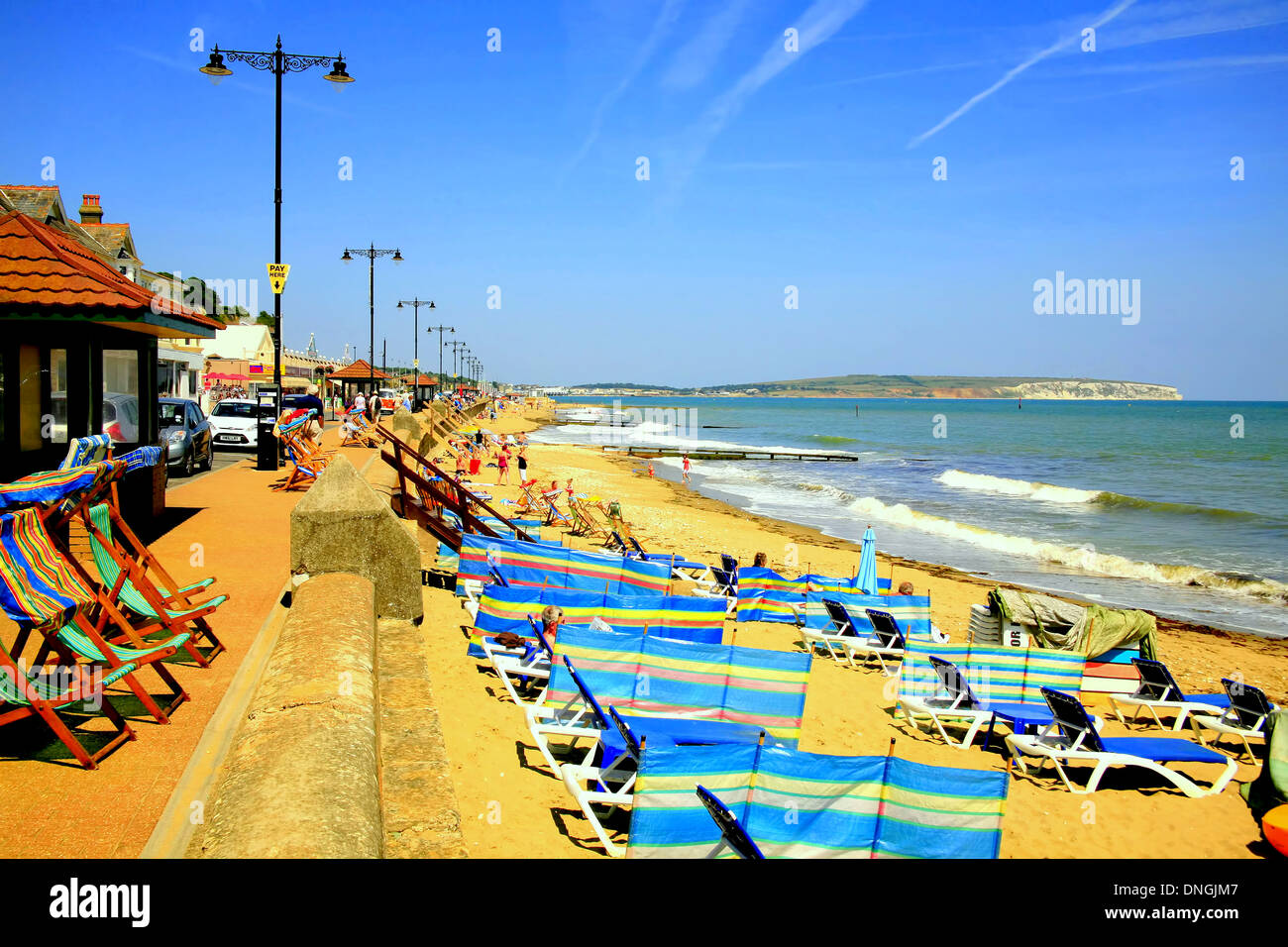 The beach and seafront with Sandown bay at Shanklin, Isle of Wight