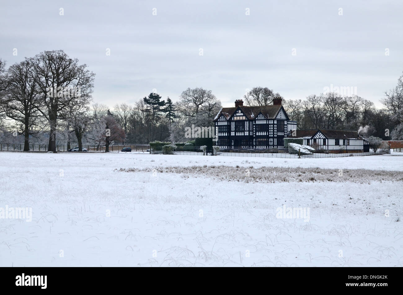 Paris House, Woburn Park on the Duke of Bedford's Estate in the snow Stock Photo