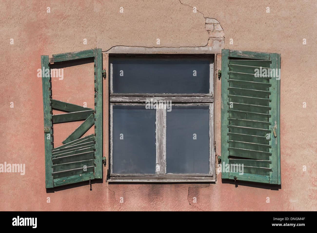 An old house with broken window shutters, Saxony, Germany, Europe Stock ...
