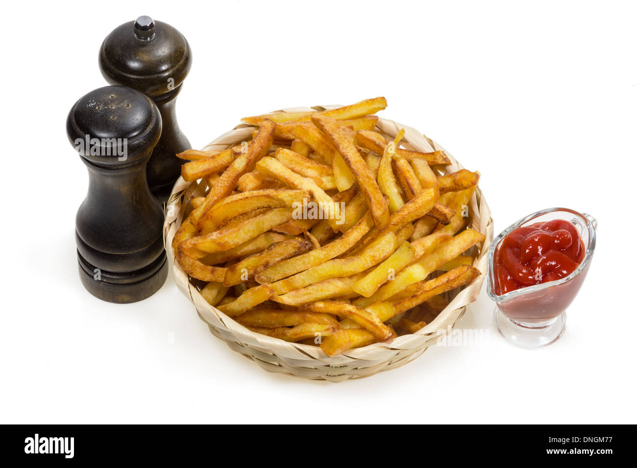 french fries, ketchup, salt, pepper Stock Photo Alamy