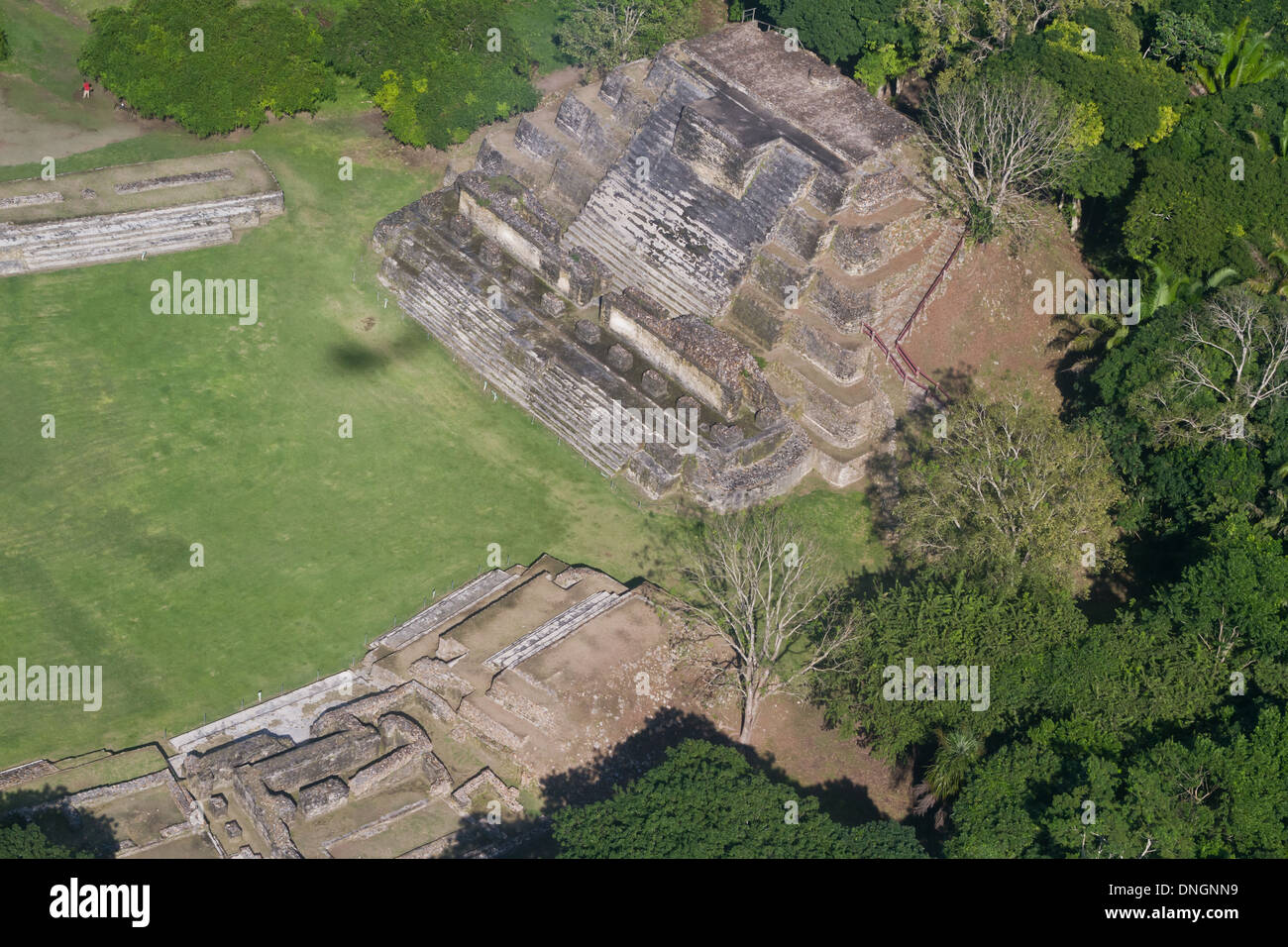 aerial view of Altun Ha, maya ruins in the tropical jungle of Belize ...