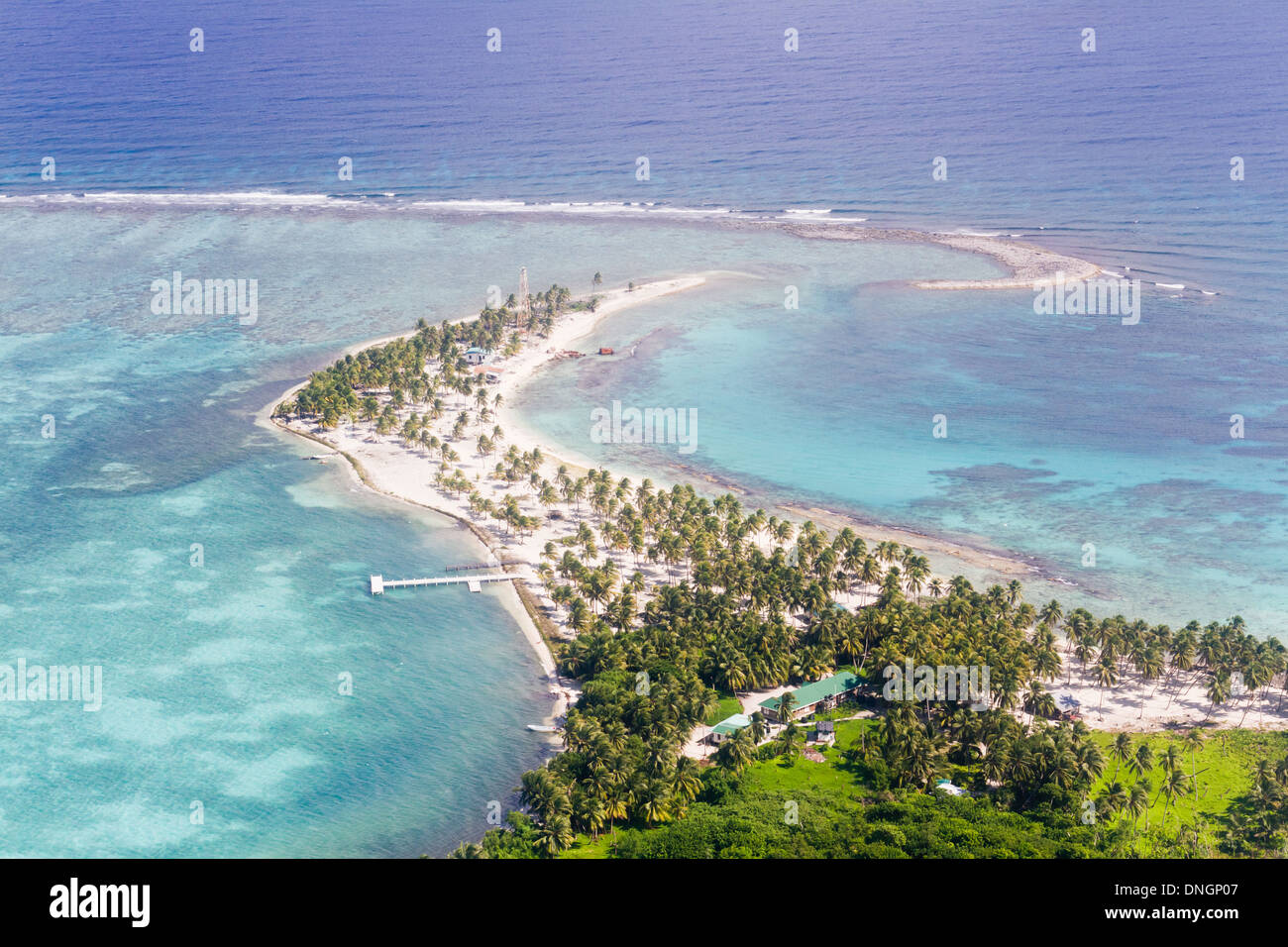 aerial view of the barrier reef of the coast of San Pedro, Belize. with ...