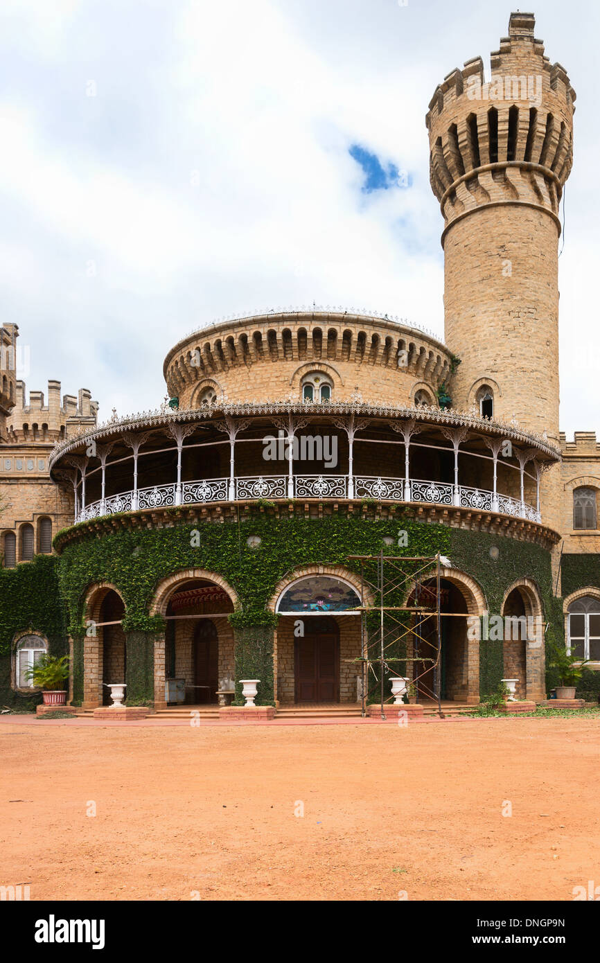 Detail of the majestic Bangalore Palace showing rotunda and watchtower in Bengaluru, India. Stock Photo