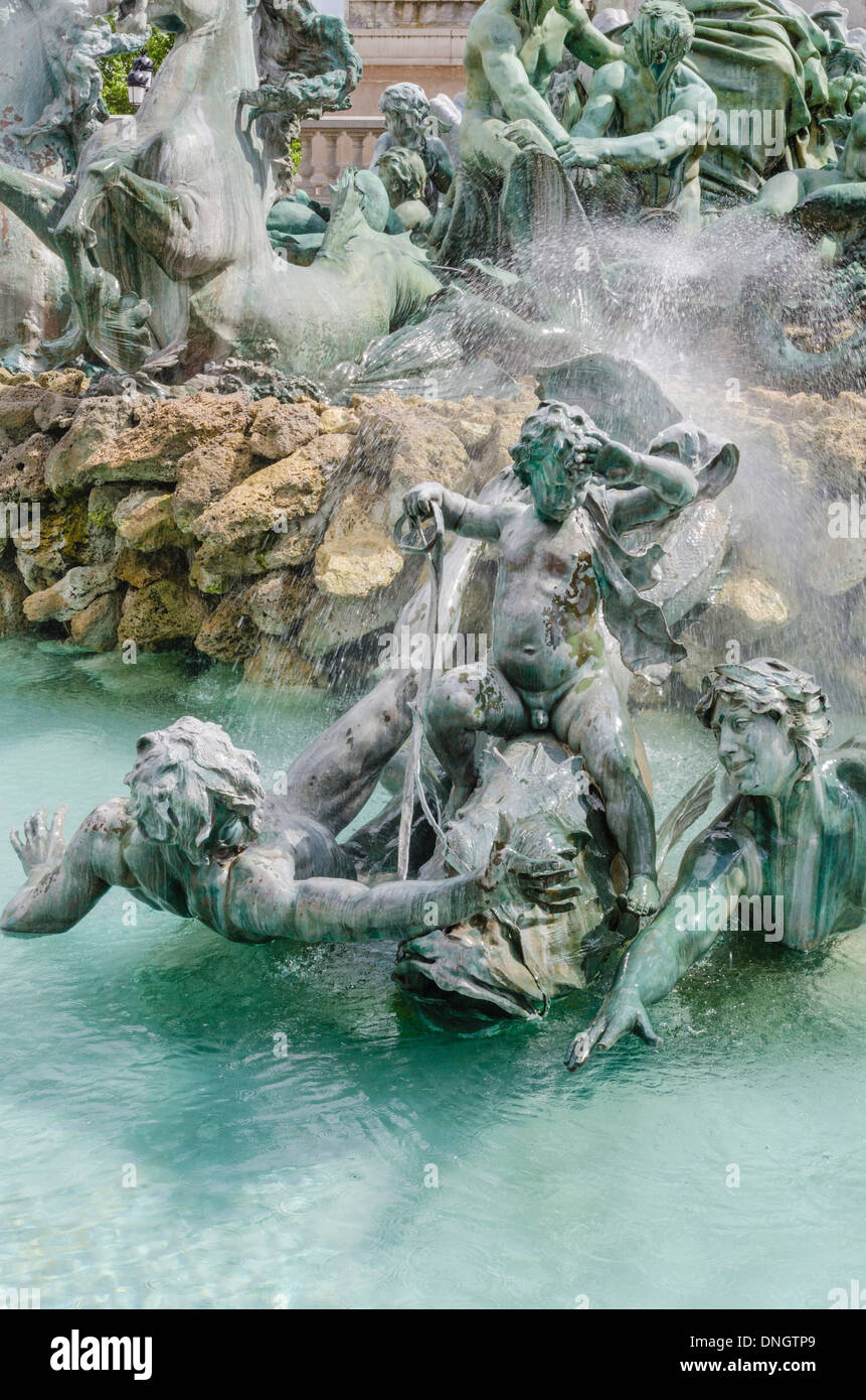 Fountain detail of the monument under the Girondist Column, Place des Quinconces, Bordeaux, France Stock Photo