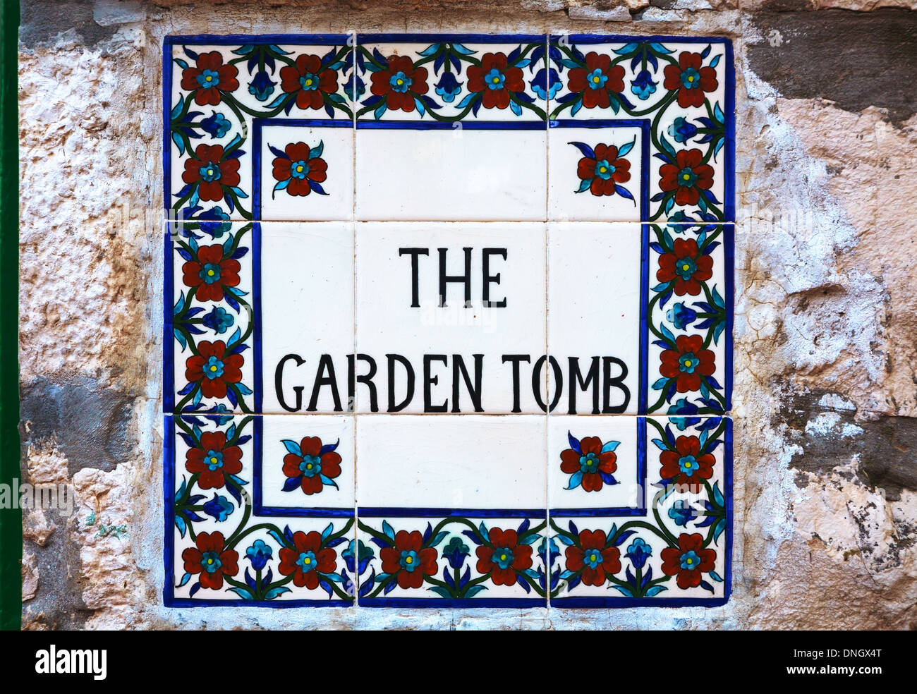 The Garden Tomb sign in Jerusalem, Israel Stock Photo
