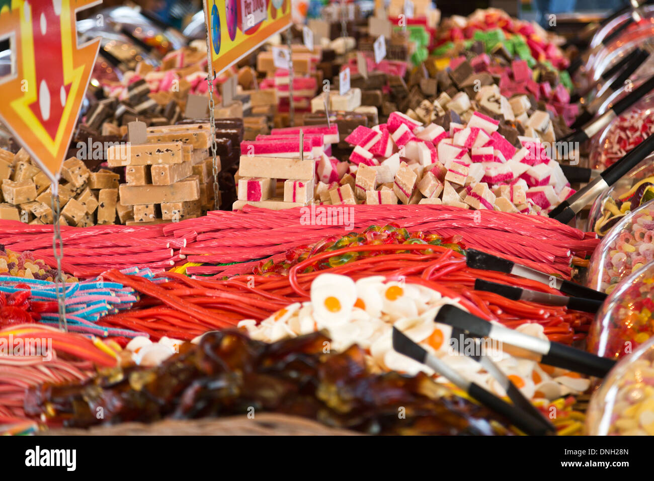 Many varieties of sweets, candies and fudges for sale at the Southbank