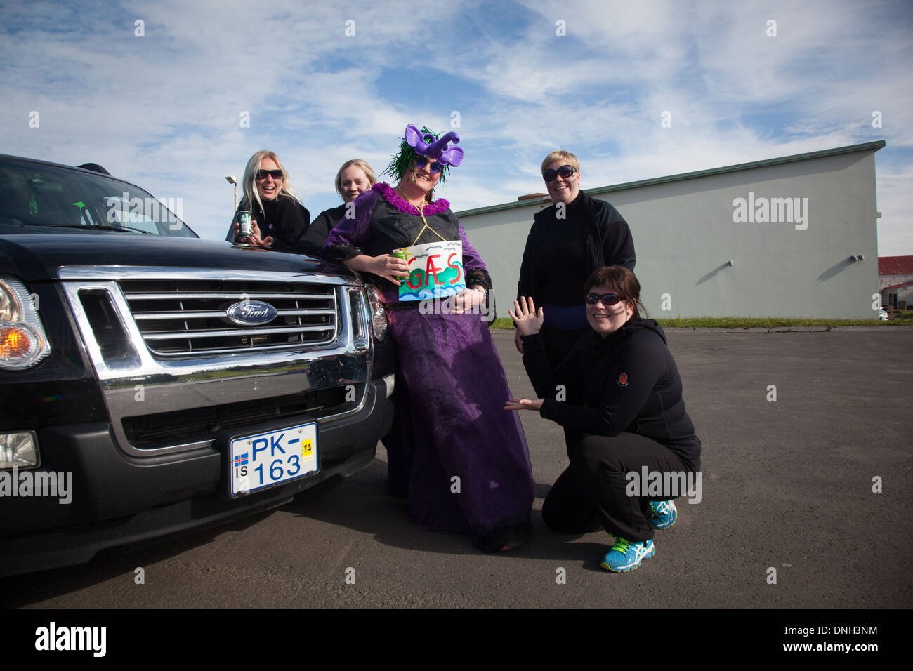 BRIDAL SHOWER ON THE STREETS OF HUSAVIK, NORTHERN ICELAND, EUROPE Stock Photo