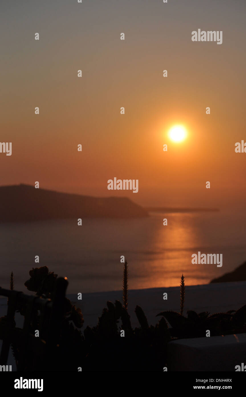 sunset in Santorini Greece Stock Photo