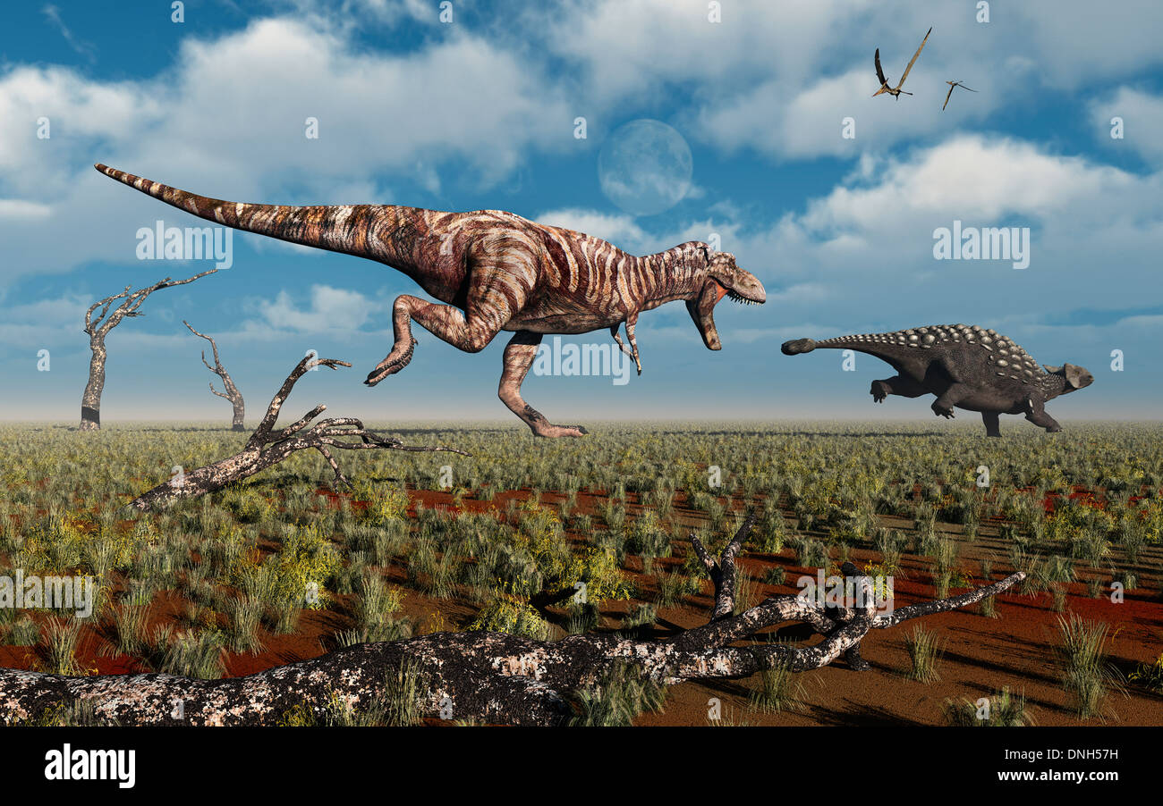 Trex Dinosaur Tyrannosaurus Rex Reptile Running Prehistoric Jurassic Animal  In Deserted Nature Environment 3d Rendering Stock Photo - Download Image  Now - iStock