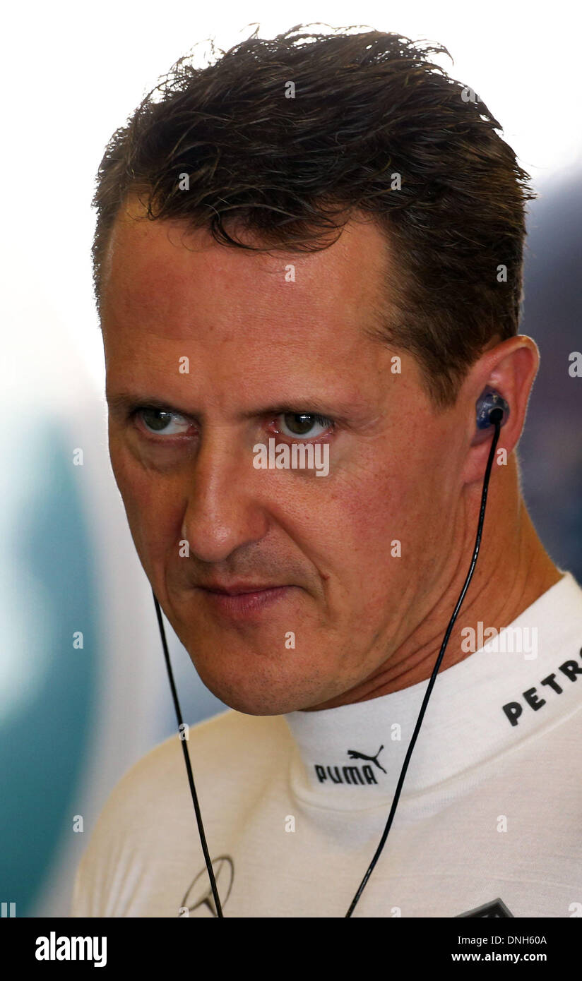 FILE: Abu Dhabi, United Arab Emirates. 03rd Nov, 2012. German Formula One driver Michael Schumacher of Mercedes AMG prepares for the third practice session at the Yas Marina Circuit in Abu Dhabi, United Arab Emirates, 03 November 2012. The Formula One Grand Prix of Abu Dhabi will take place on 04 November 2012. Photo: Jens Buettner/dpa /dpa/Alamy Live News Stock Photo