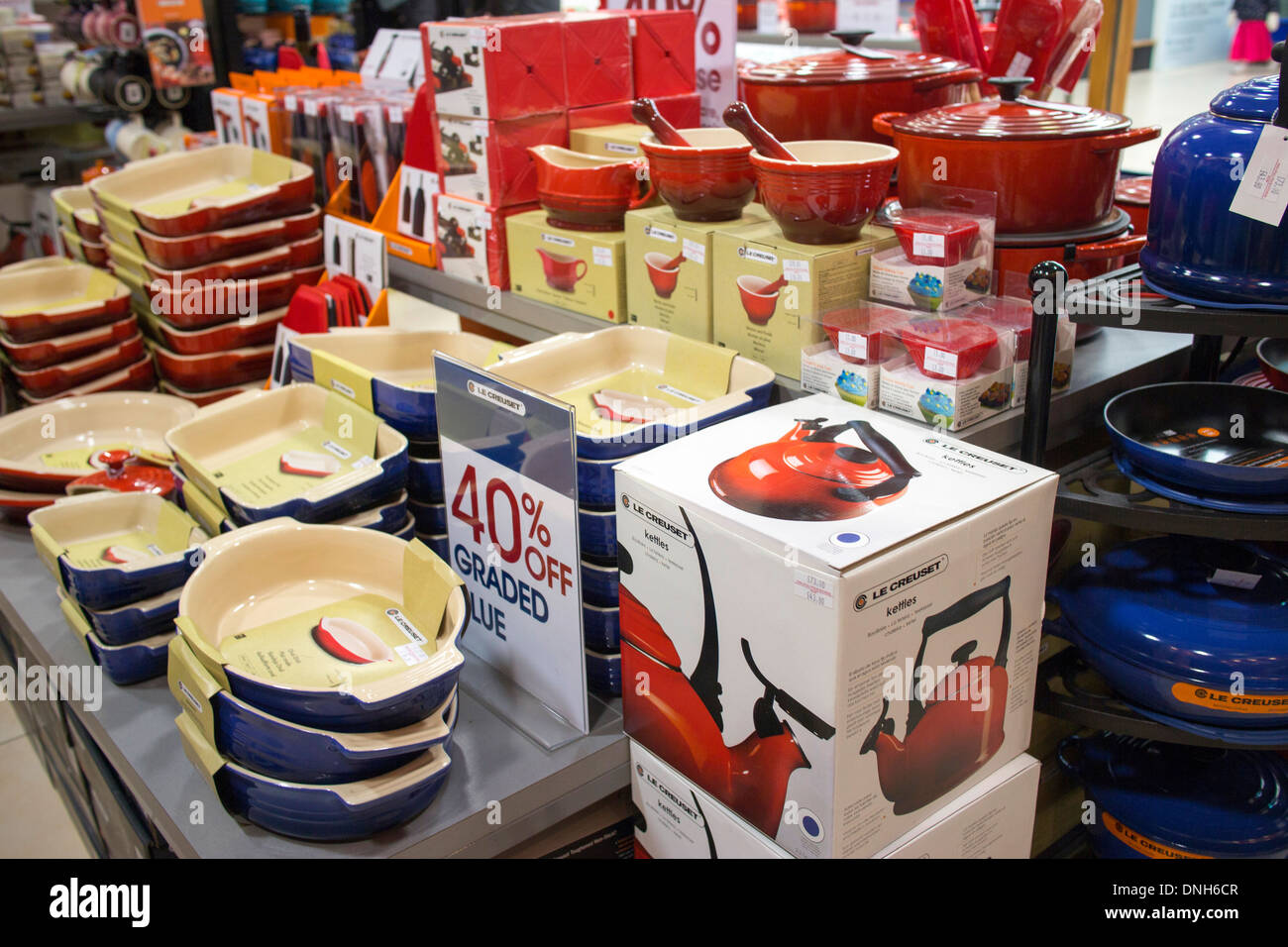 Le Creuset the french cookware manufacturer enameled cast-iron cookware sauce pans and tagines Stock Photo
